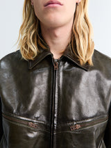 Acne Studios - Leather Bomber Jacket in Vintage Green