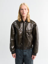 Acne Studios - Leather Bomber Jacket in Vintage Green