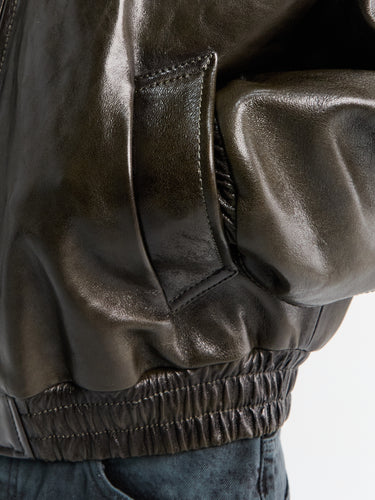 Acne Studios - Leather Bomber Jacket in Vintage Green