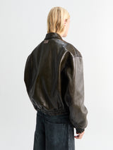 Acne Studios - Leather Bomber Jacket in Vintage Green