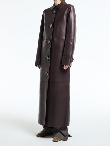 Acne Studios - FN WN Leather Coat in Chocolate Brown