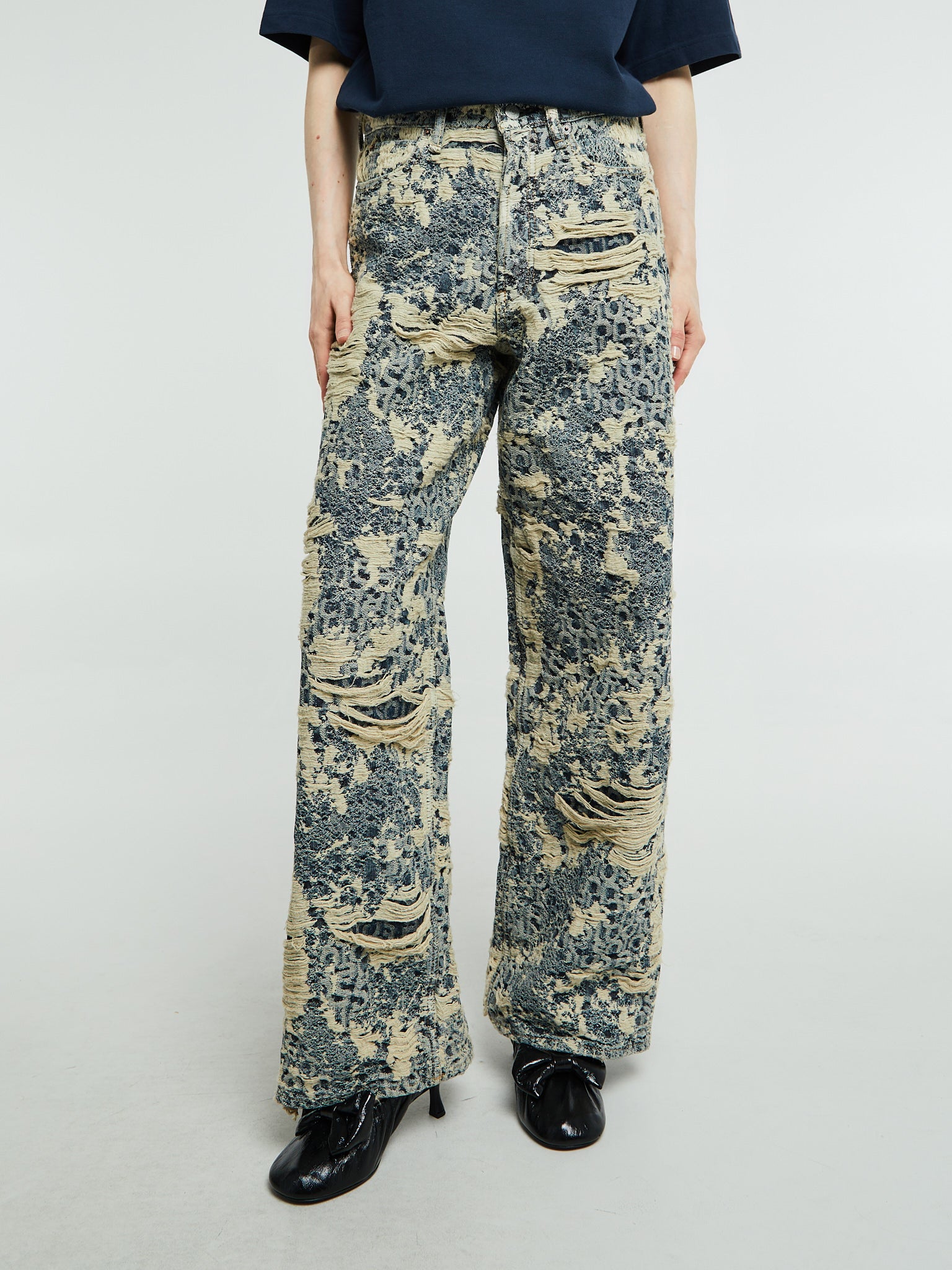 Acne Studios - 1981 U Denim Distressed Monogram Jeans in Mid Blue