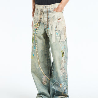 Acne Studios - Jeans in White and Blue Print