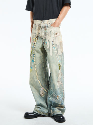 Acne Studios - Jeans in White and Blue Print