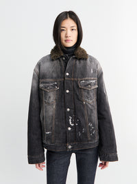 Acne Studios - Faux Fur Trimmed Denim Jacket in Black