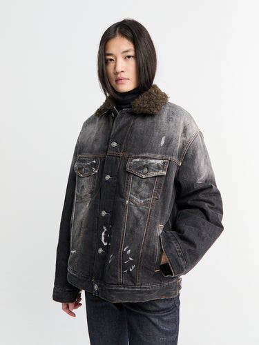 Acne Studios - Faux Fur Trimmed Denim Jacket in Black