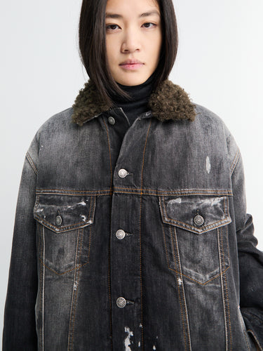 Acne Studios - Faux Fur Trimmed Denim Jacket in Black