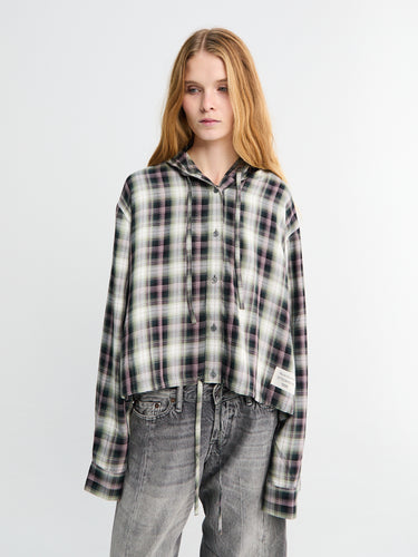 Hooded Overshirt in Black and Green