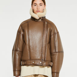 Acne Studios - Shearling Jacket in Brown and Light Camel