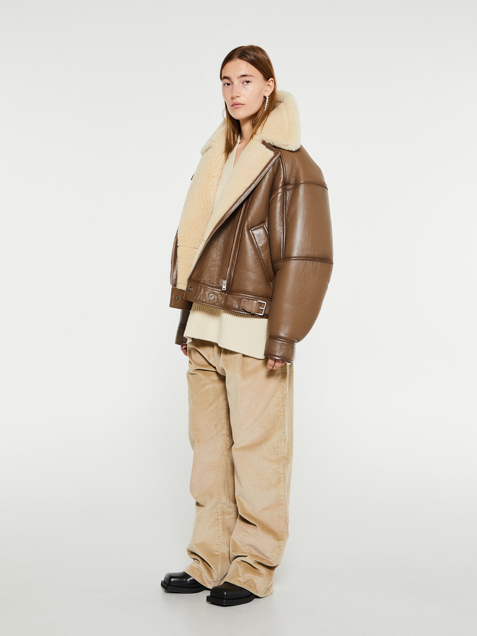 Shearling Jacket in Brown and Light Camel