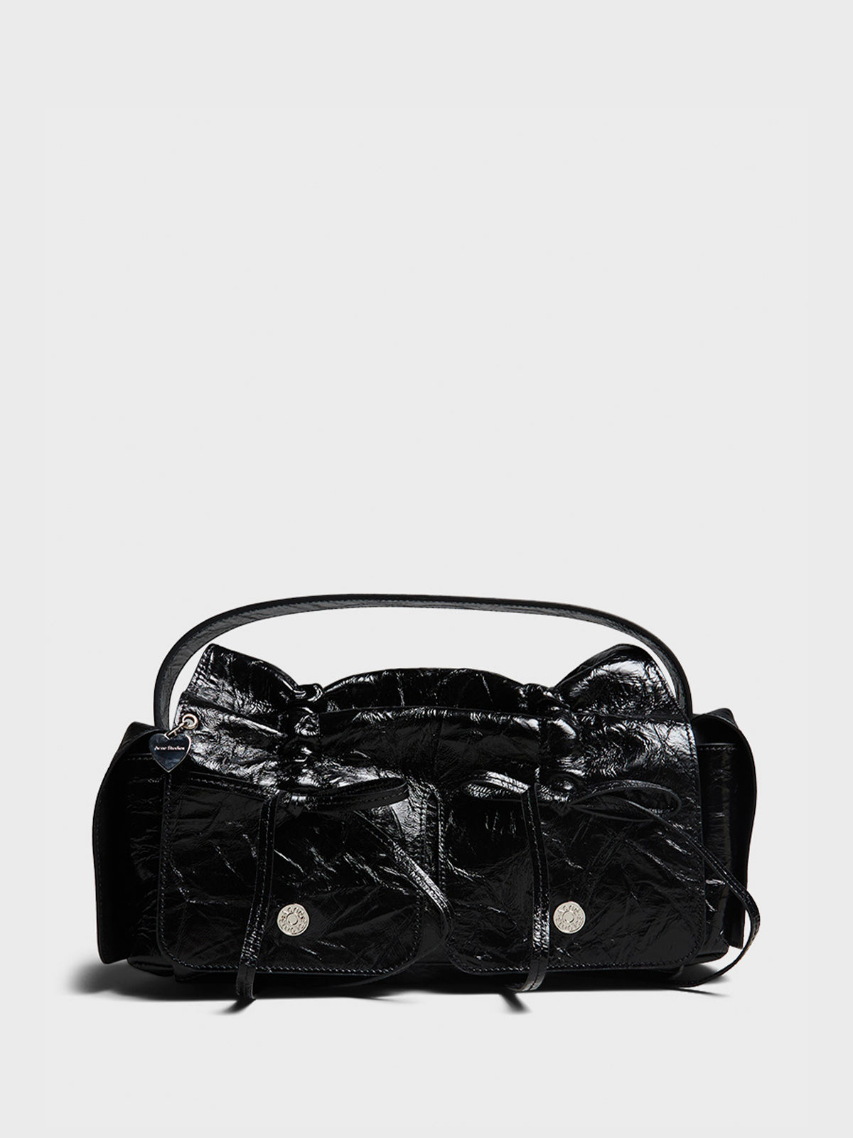 Multipocket Crinkled Patent Bag in Black