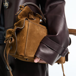 Acne Studios - Multipocket Bucket Suede Bag in Cognac Brown
