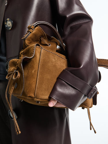 Acne Studios - Multipocket Bucket Suede Bag in Cognac Brown