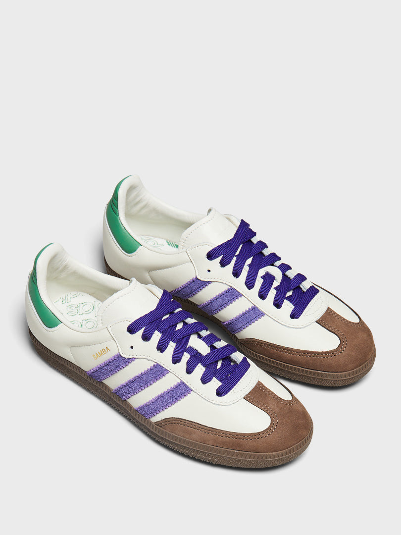 Women's Samba Indoor Sneakers in Off White, Core Purple and Prologue Green