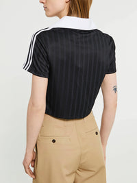 Adidas - Adicolor Football Jacquard V-Neck Crop Polo Shirt in Black