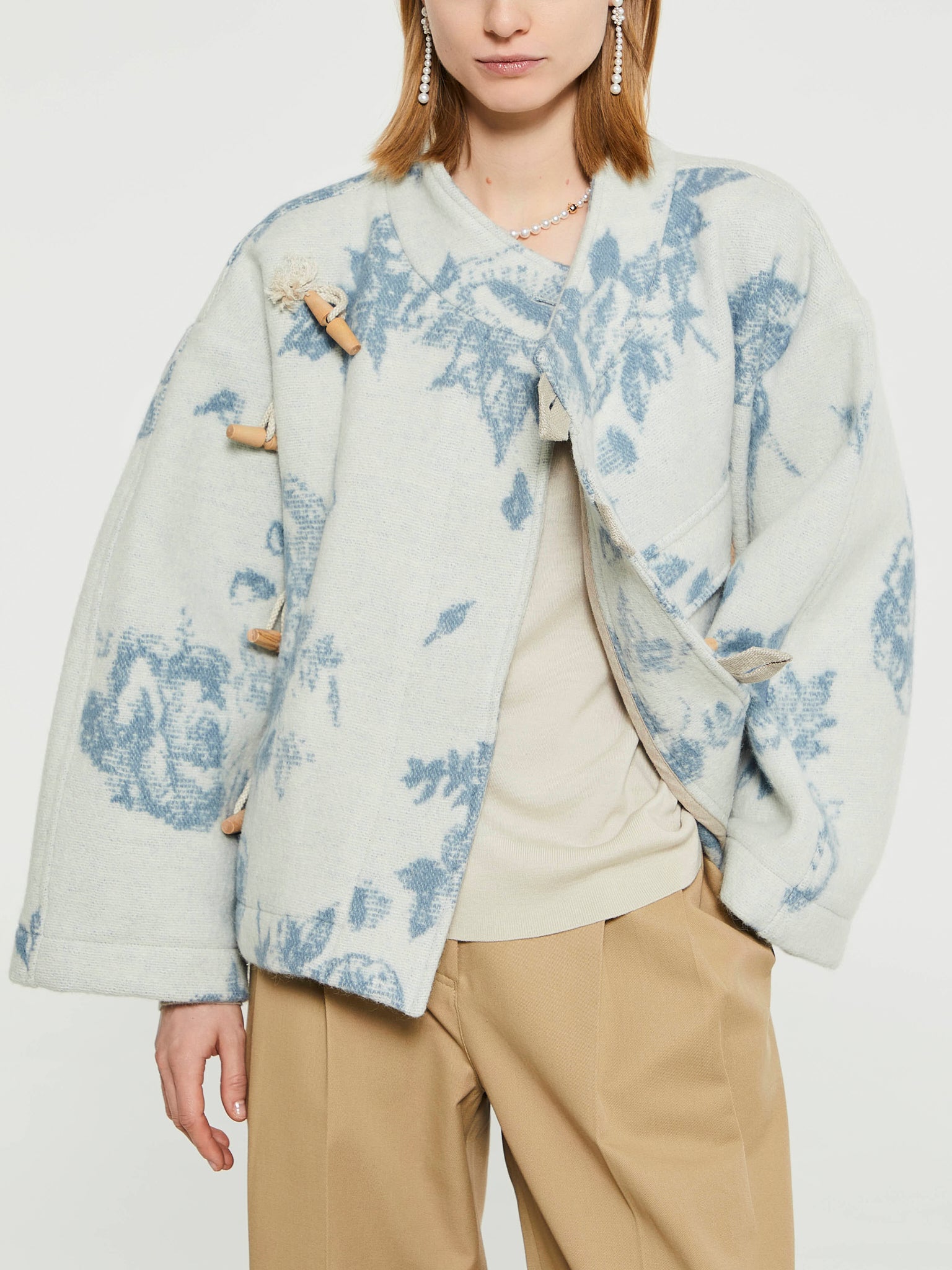 AF Agger - Klippan Boiled Wool Jacket in Blue Jacquard