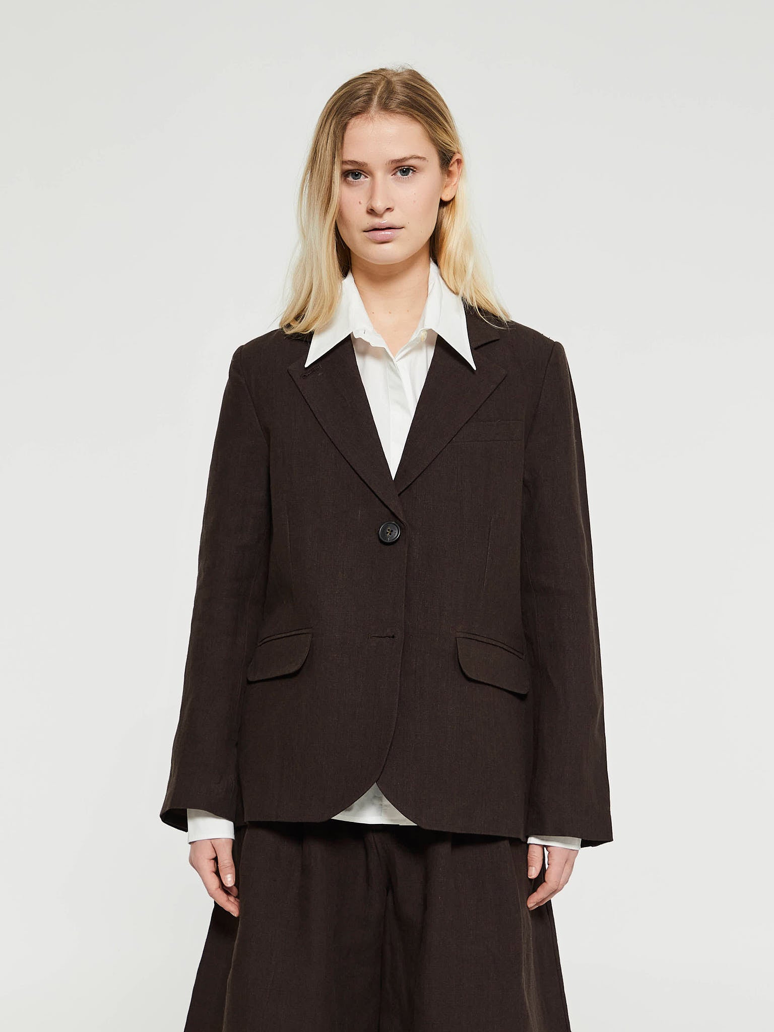 AF Agger - Linen Straight Blazer in Dark Brown