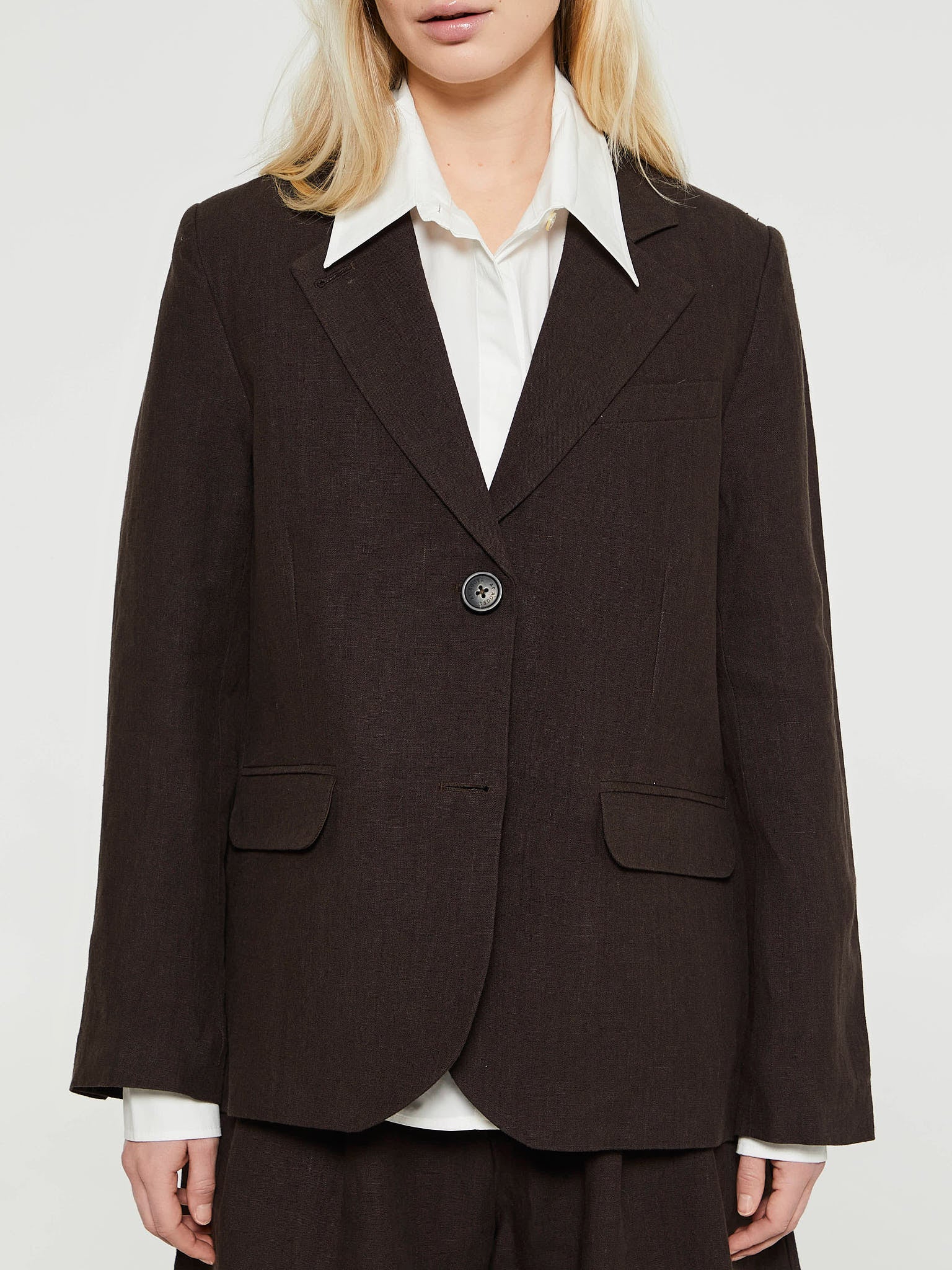 AF Agger - Linen Straight Blazer in Dark Brown