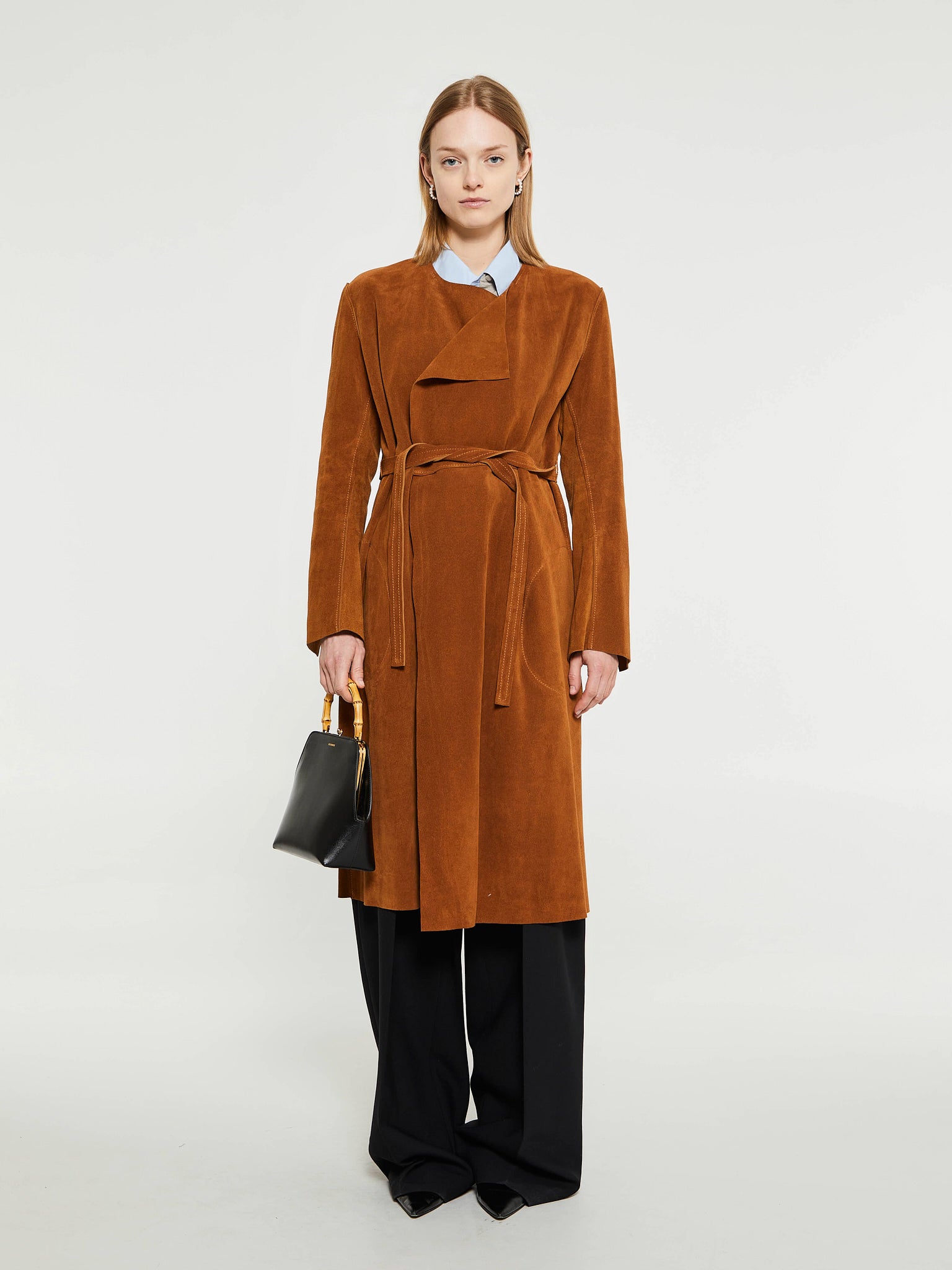 Suede Coat in Cognac