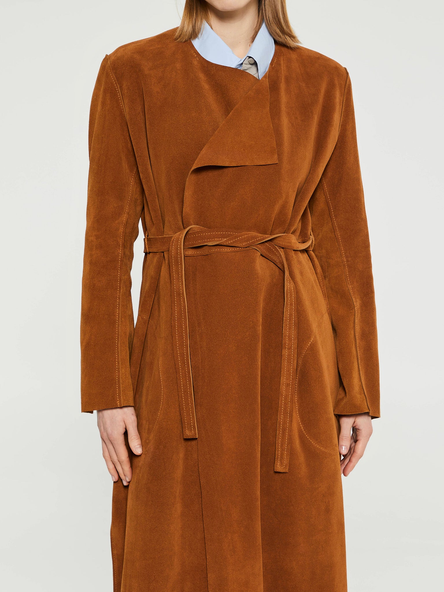 Suede Coat in Cognac