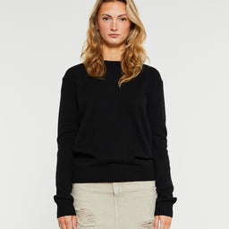 AF Agger - Wool Mouliné O-Neck Jumper in Black