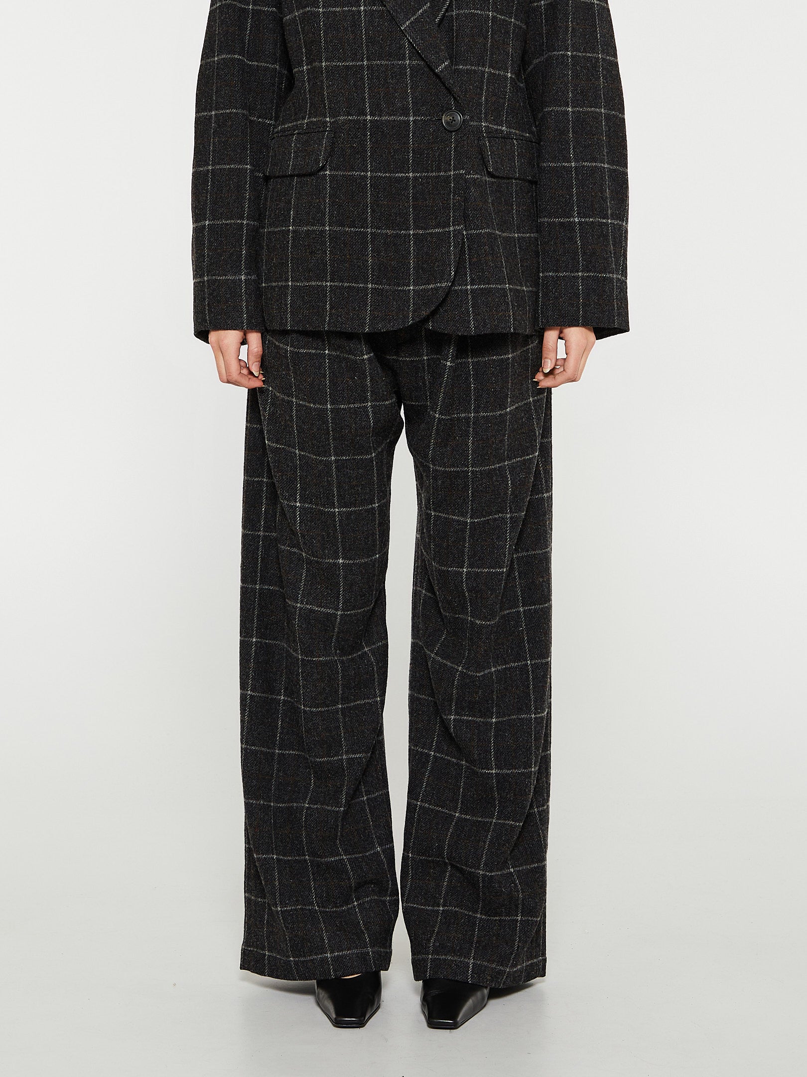 AF Agger - Shetlands Wool Wide Box Trousers in Grey Check