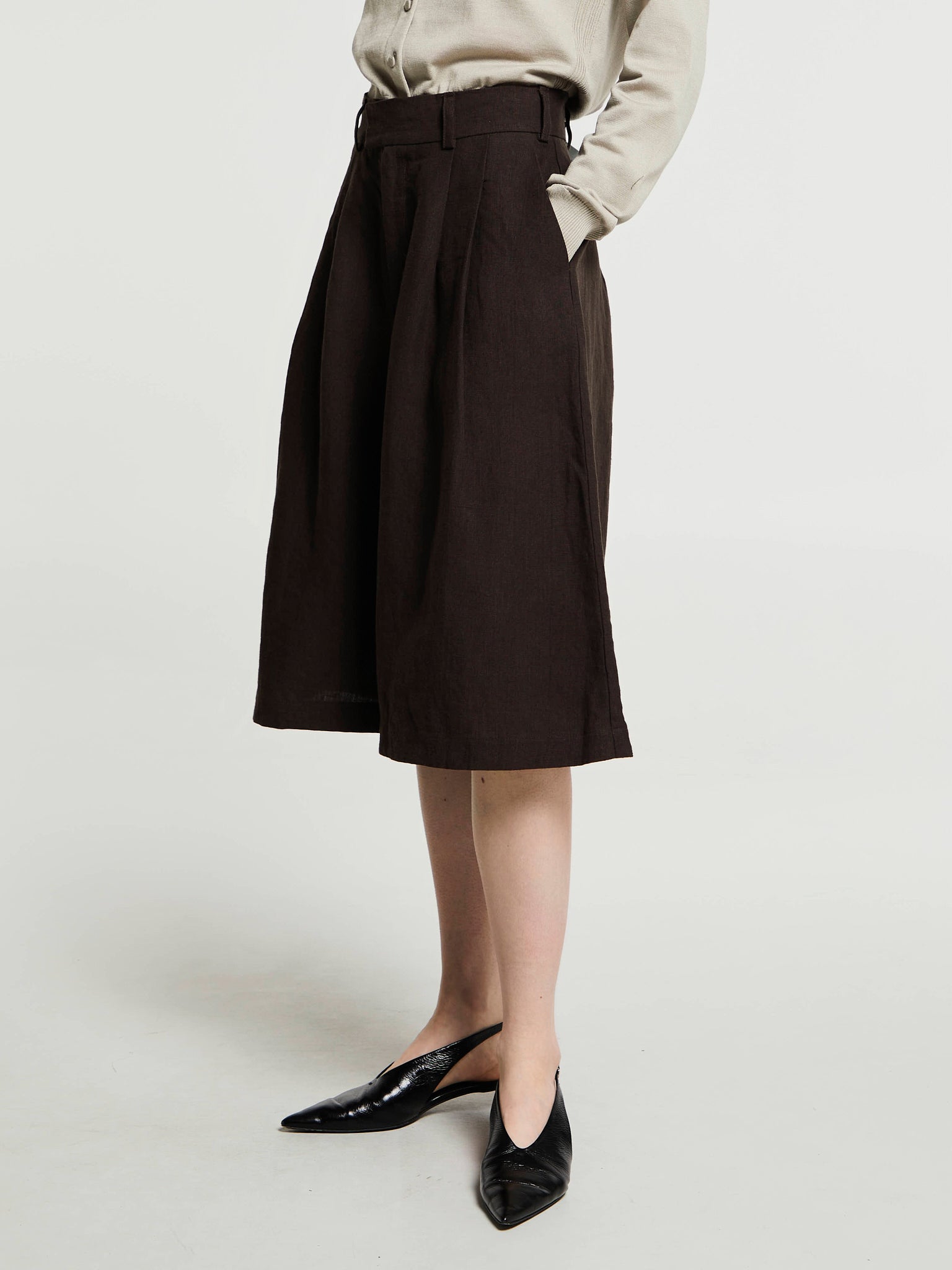 AF Agger - Linen Culottes Pants in Dark Brown