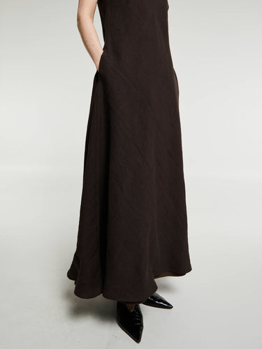 AF Agger - Linen Maxi Dress in Dark Brown