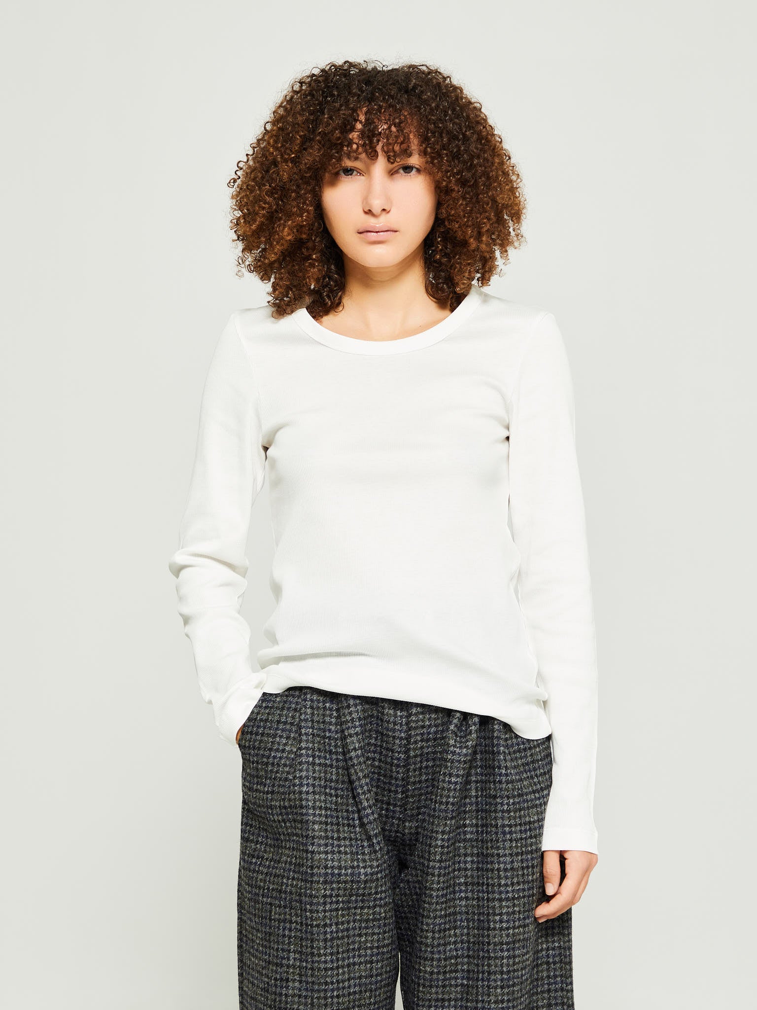 Aiayu - Rib Long Sleeve T-Shirt in Off-White