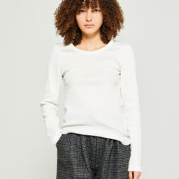 Aiayu - Rib Long Sleeve T-Shirt in Off-White