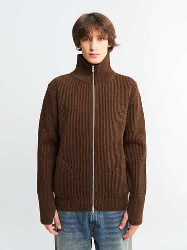 Andersen-Andersen - Navy Full Zip Pockets Knitwear in Natural Brown
