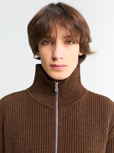 Andersen-Andersen - Navy Full Zip Pockets Knitwear in Natural Brown