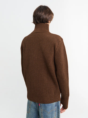 Andersen-Andersen - Navy Full Zip Pockets Knitwear in Natural Brown
