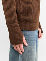 Andersen-Andersen - Navy Full Zip Pockets Knitwear in Natural Brown