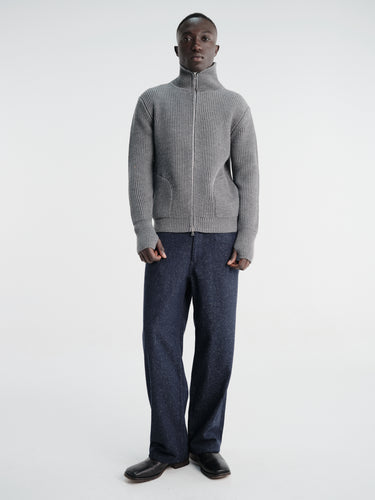 Andersen-Andersen - Navy Full Zip Pockets Knitwear in Grey