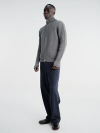 Andersen-Andersen - Navy Full Zip Pockets Knitwear in Grey