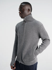 Andersen-Andersen - Navy Full Zip Pockets Knitwear in Grey