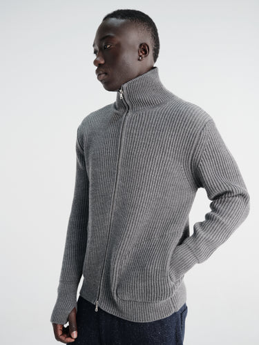 Andersen-Andersen - Navy Full Zip Pockets Knitwear in Grey