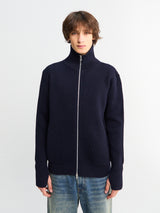Andersen-Andersen - Navy Full Zip Pockets Knitwear in Navy Blue