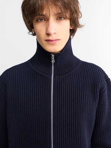 Andersen-Andersen - Navy Full Zip Pockets Knitwear in Navy Blue