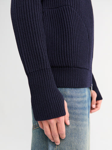 Andersen-Andersen - Navy Full Zip Pockets Knitwear in Navy Blue