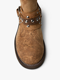 Ann Demeulemeester - Boa Short Riding Boots With Spurs Burned Suede in Brown, Camel