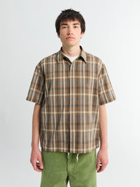 Auralee - Super Fine Tropical Wool Check Half Sleeved Shirt in Top Brown Check