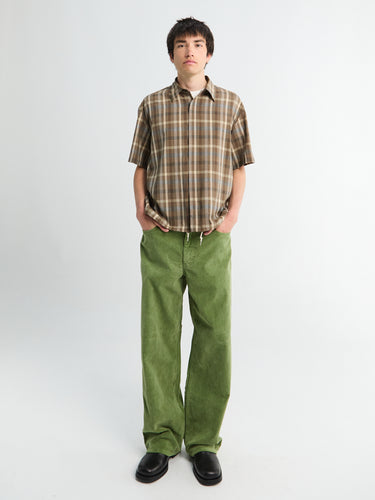 Auralee - Super Fine Tropical Wool Check Half Sleeved Shirt in Top Brown Check