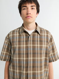 Auralee - Super Fine Tropical Wool Check Half Sleeved Shirt in Top Brown Check