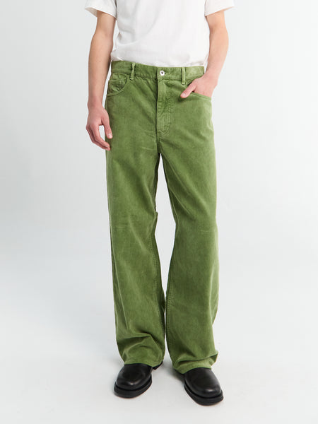 Auralee - Garment Dyed Finx Corduroy 5P Wide Pants in Dusty Green