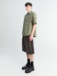 Auralee - Washed Finx Twill Big Half Sleeved Shirt in Olive