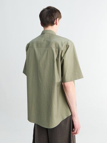Auralee - Washed Finx Twill Big Half Sleeved Shirt in Olive