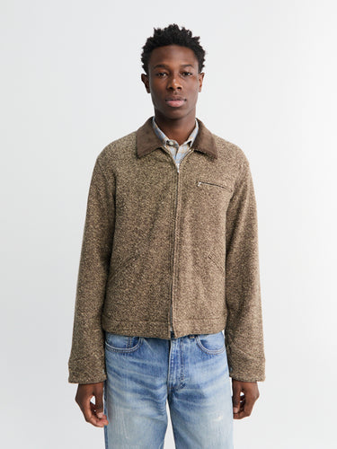 Homespun Tweed Zip Blouson in Brown