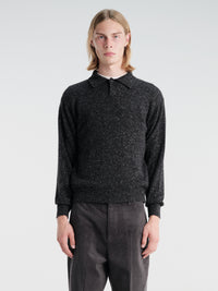 Auralee - Cashmere Nep Knit Polo in Mix Black